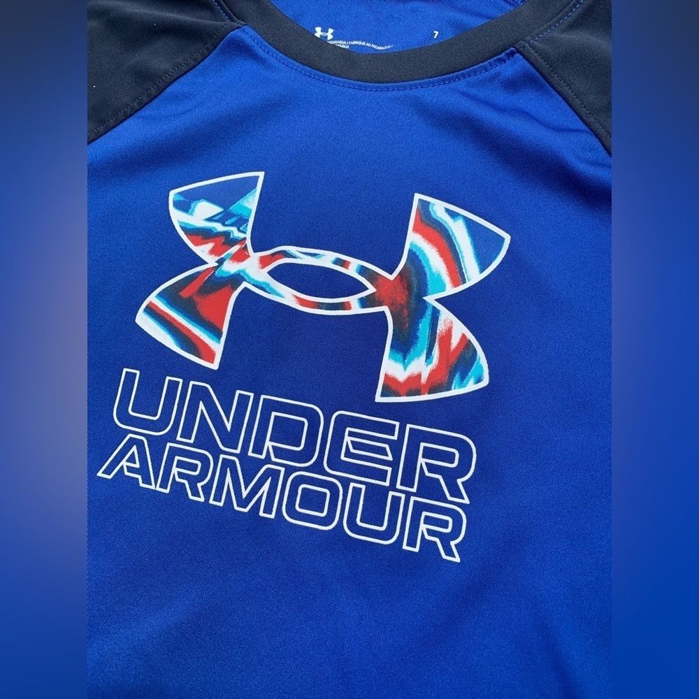 Under Armour Size 7 Blue Tie Dye Logo Tee - Picture 4 of 6
